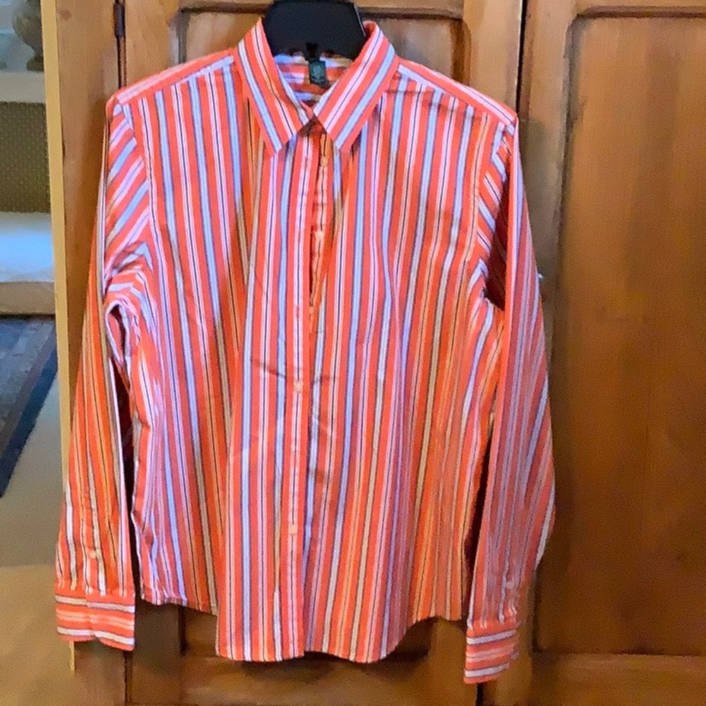 Lauren Ralph Lauren Red and White Striped Blouse